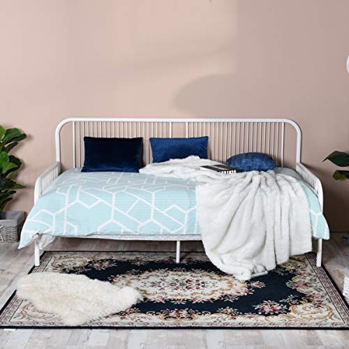 Symylife Classic Metal Twin Daybed Twin Bed Frame with Headboard, Stable Steel Slats