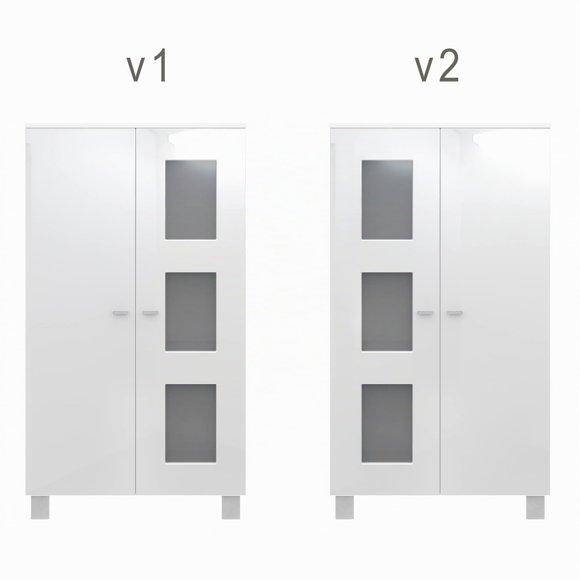 Vladon Vitrina Denjo, Cristalera con 2 Puertas y 3 Estantes de Cristal, Blanco Mate/Blanco de Alto Brillo/Negro de Alto Brillo (71 x 129 x 35 cm)