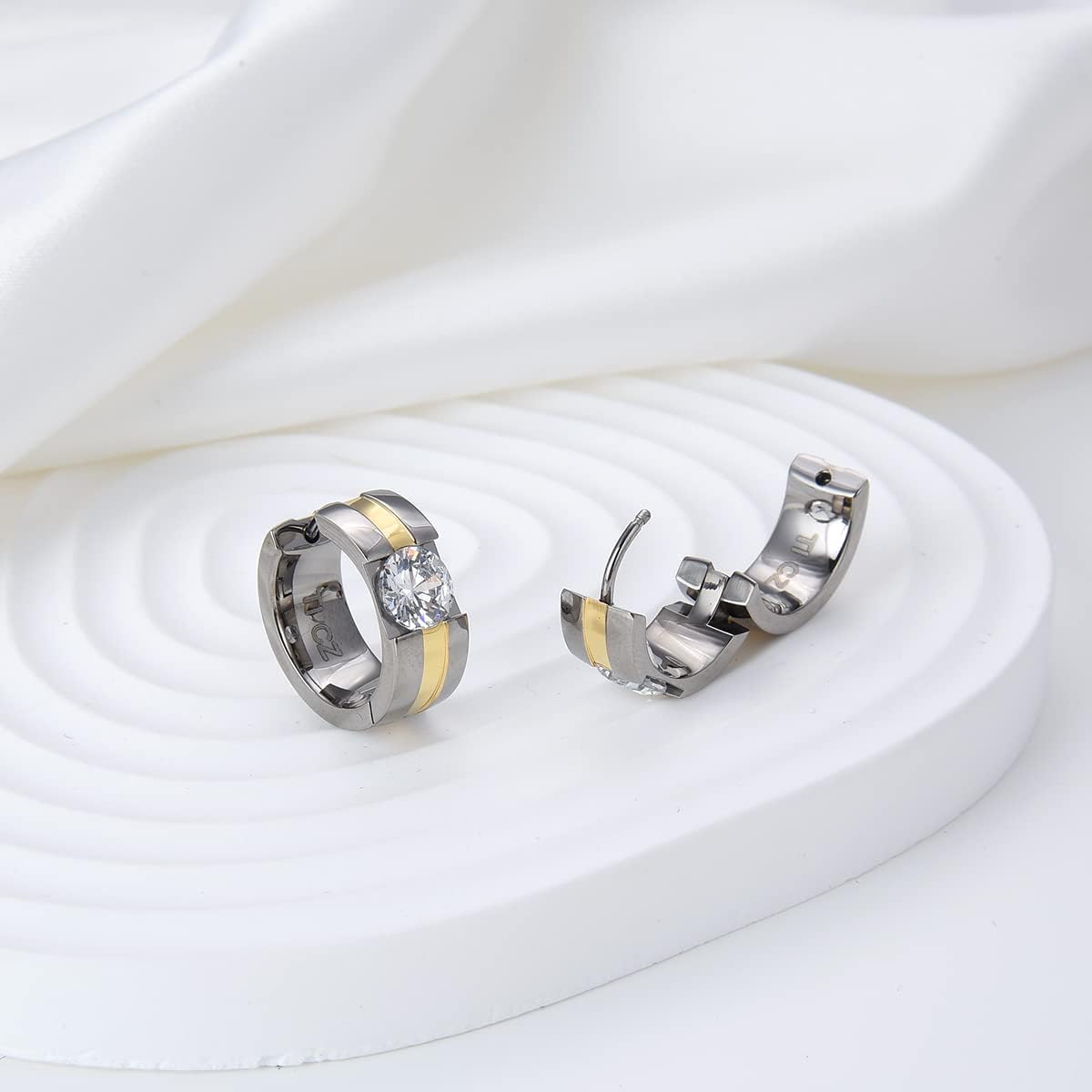 G23 Titanium Hoop Huggie Earrings for Sensitive Ears, Pure Titanium CZ Earrings for Men Women - Image 4