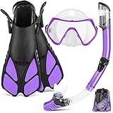 ZEEPORTE Mask Fin Snorkel Set with Adult Snorkeling Gear, Panoramic View Diving Mask, Trek Fin, Dry Top Snorkel +Travel Bags, Snorkel for Lap Swimming