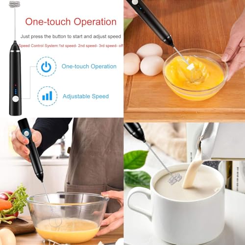 Image of Coffee Maker Machine for Home with 2 Attachments (Double-Layer Frother & Egg Whisk), 3-Speed Adjustable, Rechargeable Handheld Coffee Mixer for Latte, Cappuccino, Drinks & Eggs - Stainless Steel