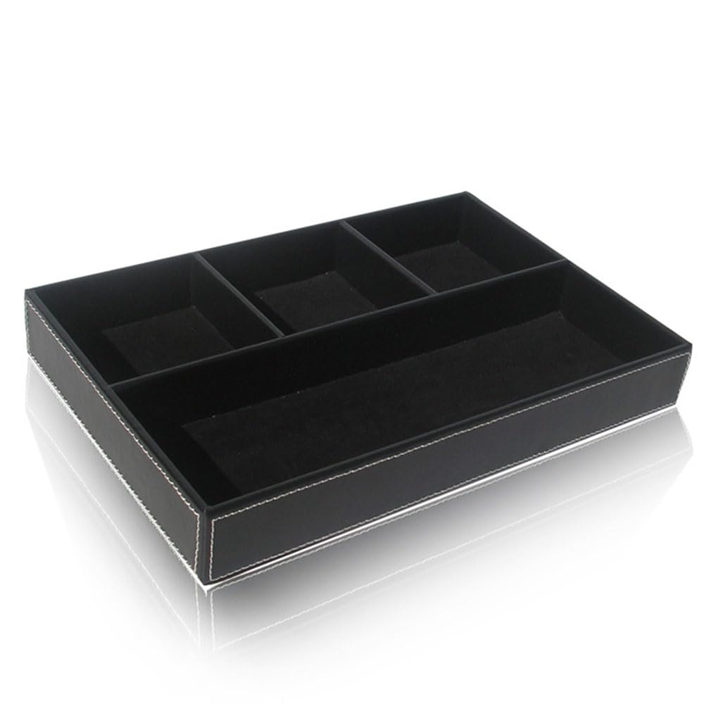 PU Valet Tray - Leather Desk and Dresser Drawer Tray Organiser, Nightstand Catch-All Storage Box for Keys, Phone, Wallet, Watch, Jewellery [Black]