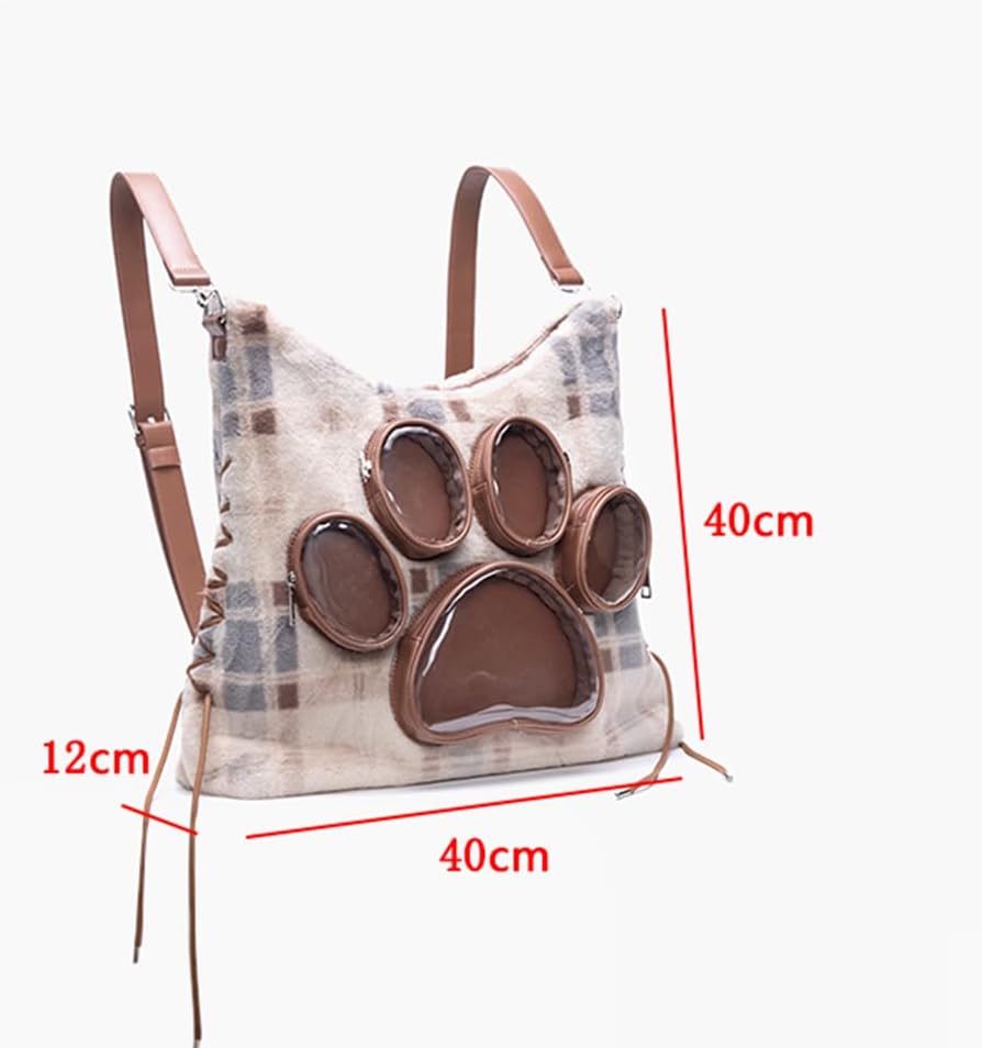 Cute Dog Cat Paw Ita Bag Anime Cosplay Crossbody Bag Large Capacity Furry Backpack for Women Travel (Brown, Large)