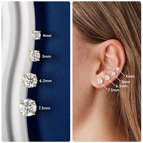Moissanite Stud Earrings for Women Men D Color VVS1 Clarity Round Cut Lab Created Diamond 925 Sterling Silver 18K White Gold Plated Jewelry3