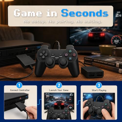 Image of Hopevry Wired PS2 Controller | 2 Pack Compatible with Sony PS2 /PS2 Slim /PS1 | PlayStation 2 Controller with Dual Vibration, Plug and Play, Ergonomic grip for extended gaming