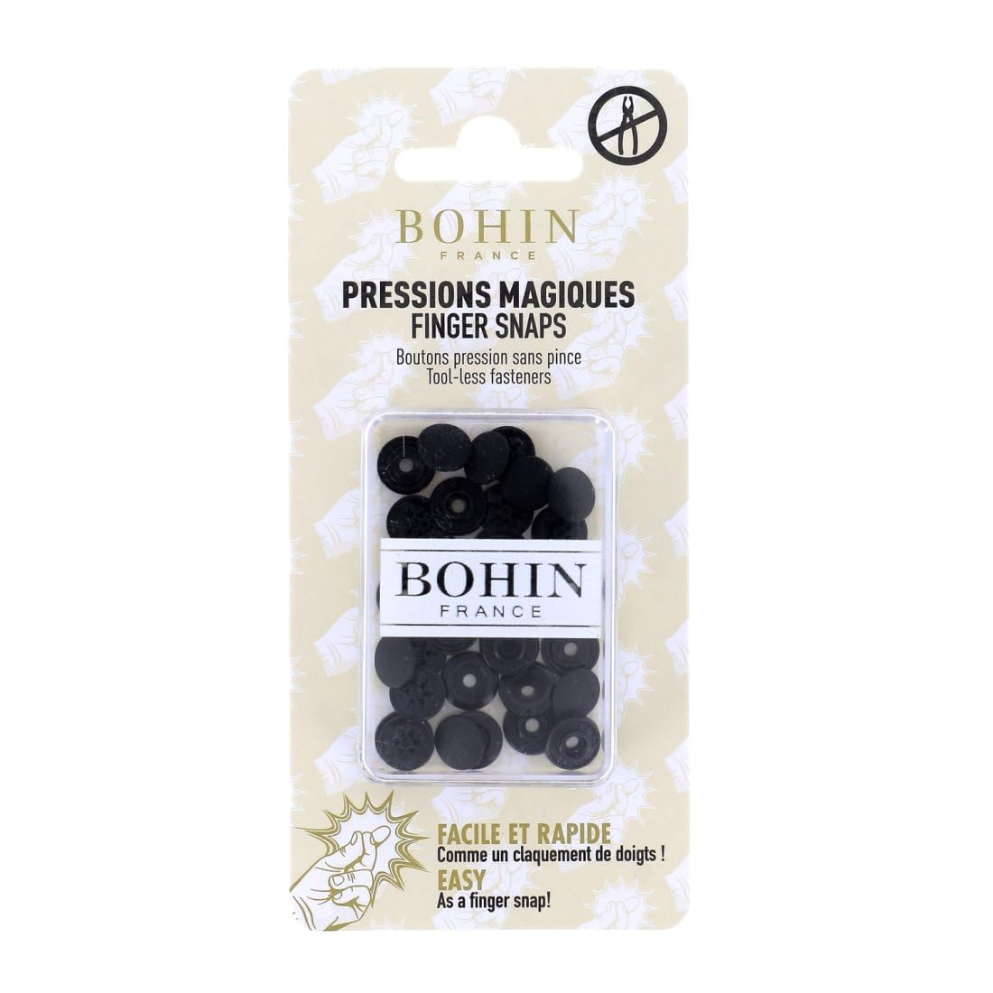 Bohin Black Snap Fasteners, 9Mm
