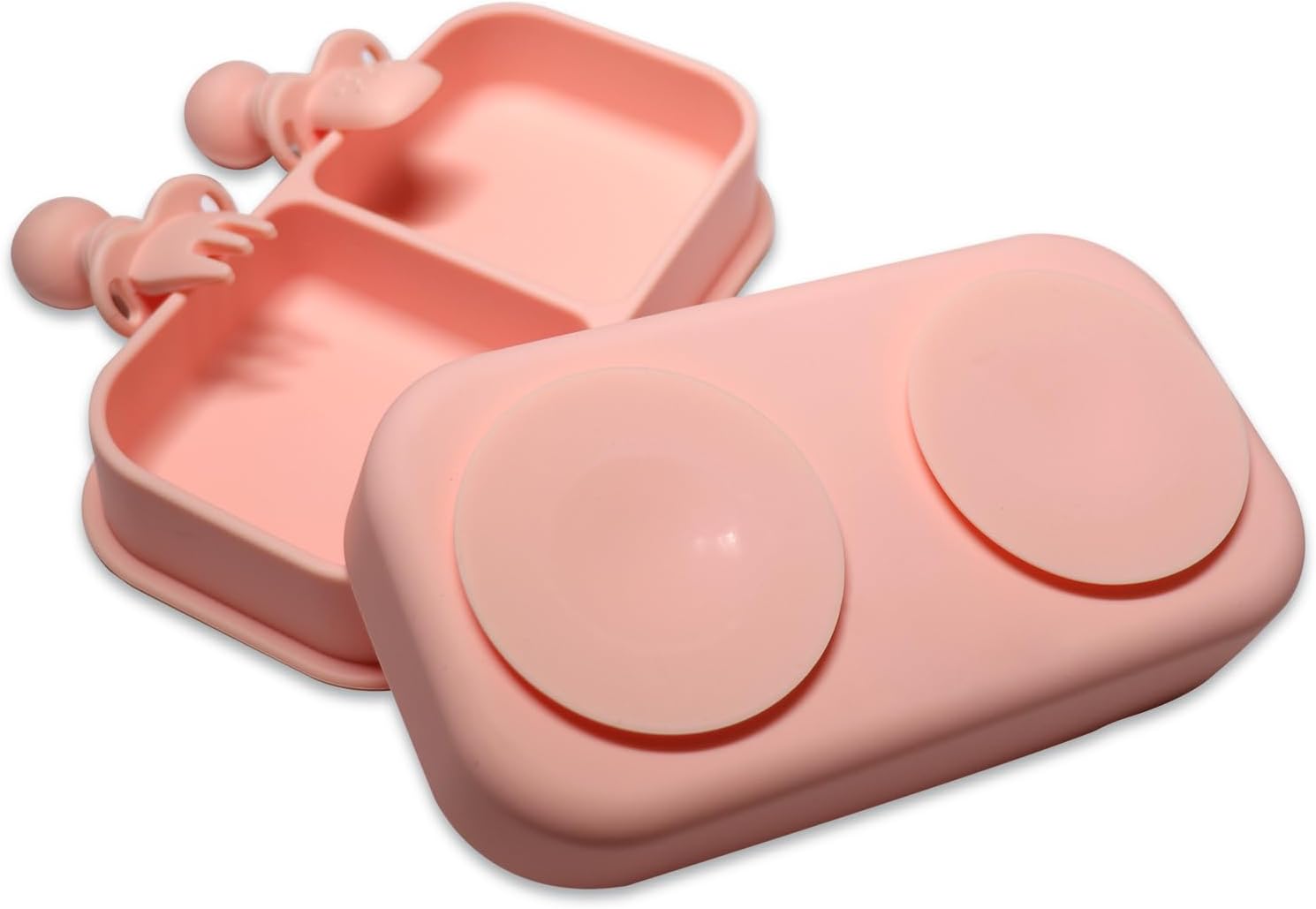 Travel Baby Suction Plate to Go, Portable Silicone Suction Plate Set for Toddler, Baby Divided Bowls with Utensils, Compact Design for Travel and Outdoor, Microwave & Dishwasher Safe