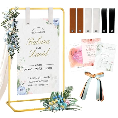 DouMmantn Wedding Welcome Sign Stand: Adjustable Bridal Shower Welcome Sign Holder - Heavy Duty Display Easel for Event Signs & Seating Chart (Gold)