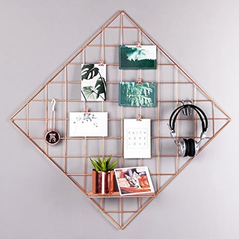 PLINRISE Mesh Grid Panel,Wall Decor/Photo Wall/Wall Art Display/Organizer,Memo Board Wall Art Decor/Display&Organizer (Rose Gold Diamond, 23.6"x23.6") Cover