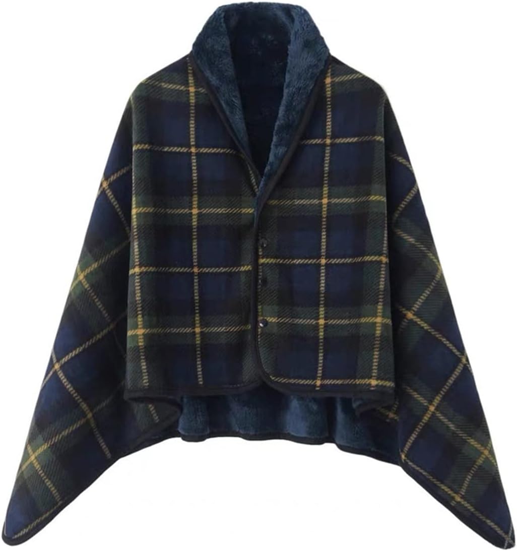 WINKEEY Women's Cape Wearable Blanket Flannel Shawl Wrap Comfy Poncho Throw with Buttons Spring Fall Winter