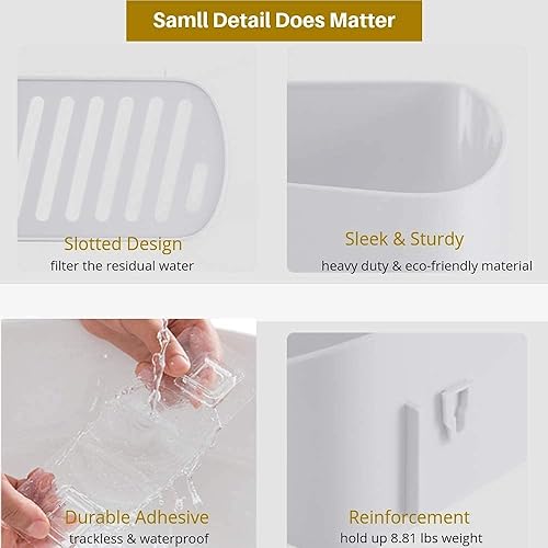 Miniatura 8 de SUNFICON Paquete de 3 unidades adhesivas para ducha montadas en la pared, organizador de estante de baño, estante de almacenamiento sin perforación,