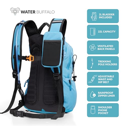 Image of Water Buffalo Hydration Backpack - Sherpa 22L Hiking Backpack with Water Bladder - Water Backpack for Hiking with Waterproof Zippers, Phone & Pole Holders