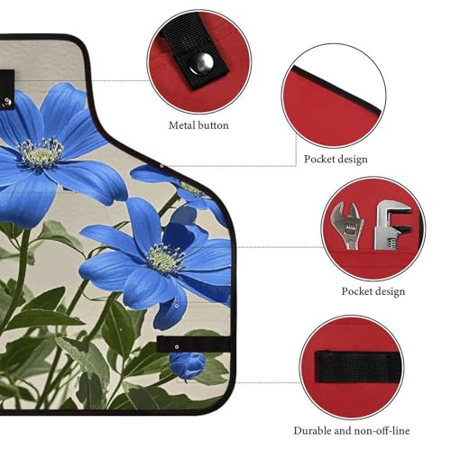 Delantal de trabajo azul cian con flores miniatura 3