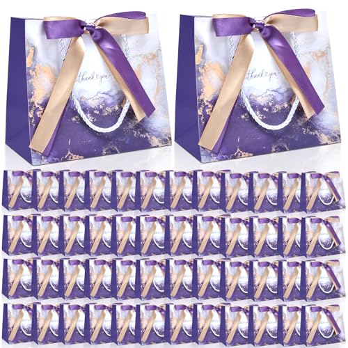 swihorab 50 Pcs Gift Bag, Small Treat Boxes Portable Paper Gift Bag with Handles, Mini Gift Bags for Wedding Birthday Party Supplies, Purple