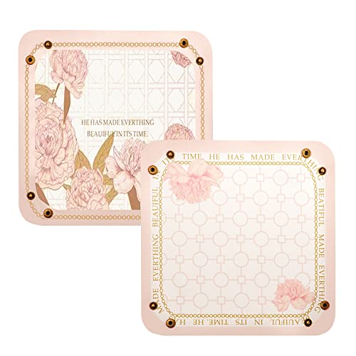 Pottiis 2 Pack Leather Valet Tray Organizer, Decorative Folding Travel Organizer,Jewelry Tray, For Travel, Home Or Office | Plain Weave, Double Complexion (Pink Flower) #TOP1