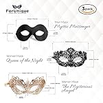 Masquerade Mask for Couples Women and Men - 3 Pack Venetian Gold and Black Lace, Mardi Gras Mask - Image 5