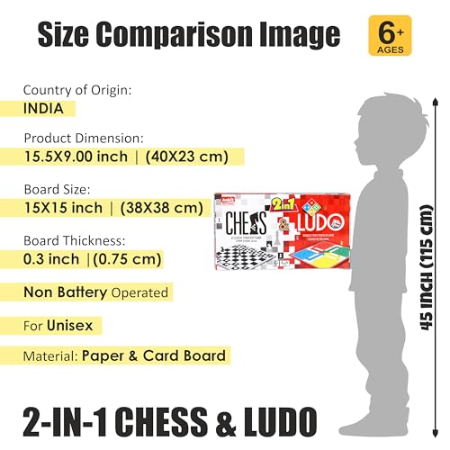 Image of Ankit Toys & Games 2 in 1 Chess and Ludo Board Game (38 x 38 cm) Double Sided Strategy and Family Game Set for Kids and Adults 2 to 4 Players Age 6+ Travel Indoor Board Game with Dice and Pawns