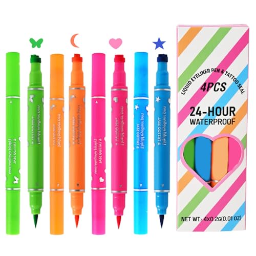 Delineador de ojos de doble extremo, delineador de ojos portátil y sello, juego de 4 herramientas de maquillaje impermeables para mujeres y niñas, cosméticos portátiles de larga duración