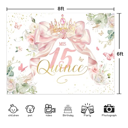 Fondo fotográfico 8Wx6H ft poliéster rosa para quinceañera miniatura 4