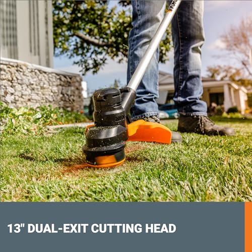WORX Cordless String Trimmer, 13'' Electric Weed Eater with Dual-Exit Cutting Head, 40V Electric Weed Wacker with Auto Feed, 2 Batteries & Charger Included, WG183
