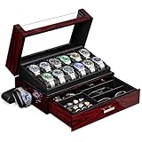 ANWBROAD Caja Relojes para Hombre 12 Compartimentos Tapa de Cristal Caja de Relojes 2 Capas de Pintura Relojero Organizador para Guardar Joyas Forro de PU Regalo para Hombre y Mujer JWB005Y