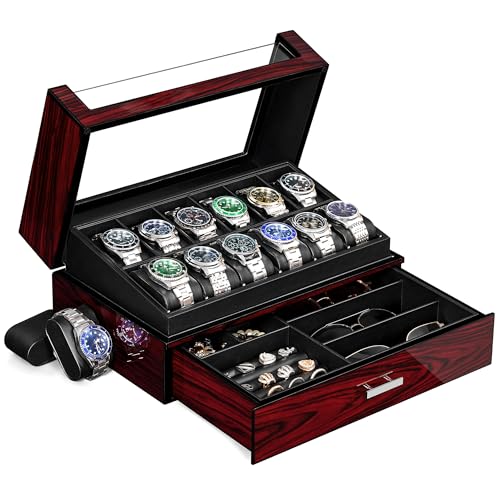 ANWBROAD Watch Box for Men 12 Slots Watch Case with