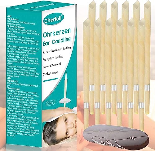 Velas para los oído, cera de abeja natural, fragancia, material vegetal orgánico, velas huecas con discos protectores para bloqueadores de oído, 12 unidades