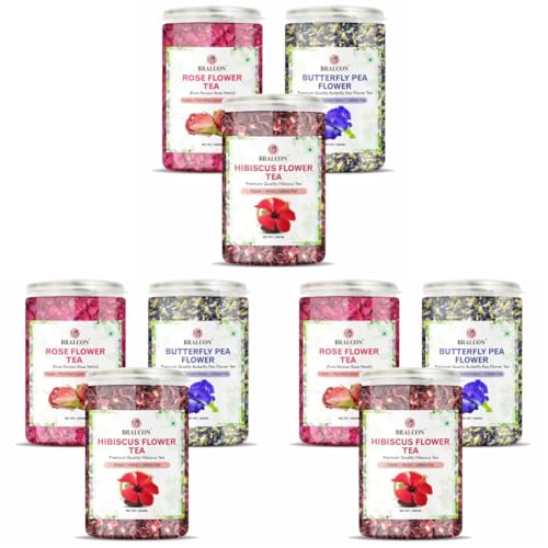 Image of BRALCON Herbal Tea Combo Pack (300g) | 100g x 9 Packs | Hibiscus, Butterfly Pea & Rose Flower Infusion | Caffeine-Free Natural Dried Petals for Brewing