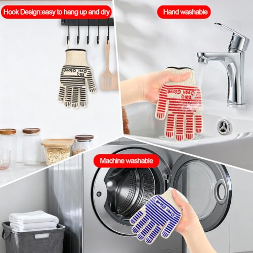 AUAUY Grillhandschuhe Hitzebeständig bis 350°C, Handschuhe mit Anti-Rutsch Silikon, Ofenhandschuhe Topfhandschuhe Kochhandschuhe Feuerfeste Handschuhe zum Backen, Grillen, Kochen, BBQ (Schwarz-27 cm)