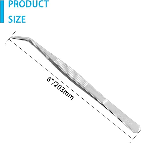Miniatura 2 de 1 pinza de acero inoxidable de 8 pulgadas, pinzas largas con puntas curvadas dentadas de precisión, pinzas multiherramienta antideslizantes