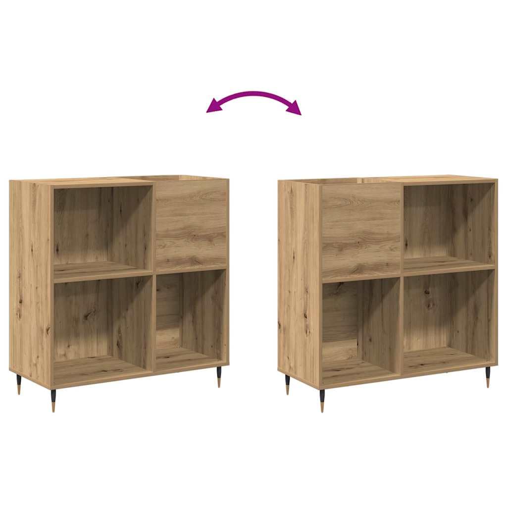 Armadietto per dischi in rovere Artisan, 85 x 38 x 89 cm, con 4 ripiani e gambe coniche, versatile scaffale HiFi per soggiorno, home theater, vinile e CD