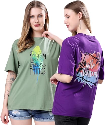 Image of London Hills Women's Cotton Blend Oversized Fit Oversized Tshirt || Oversized Tshirt- Pack of 2