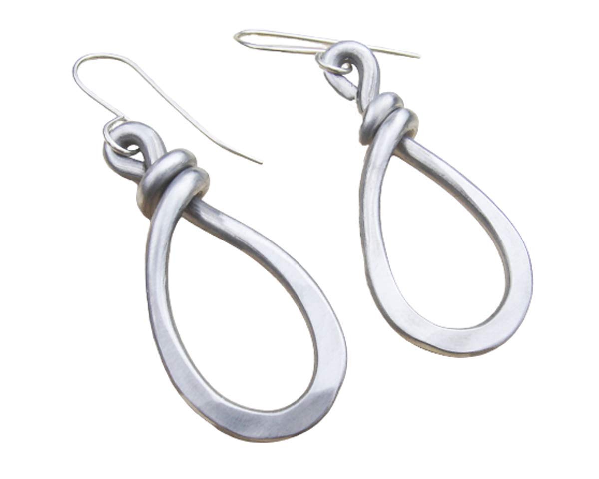 Teardrop Hoop Light Weight Hammered Aluminum Earrings Handmade in Oregon by Nicholas and Felice