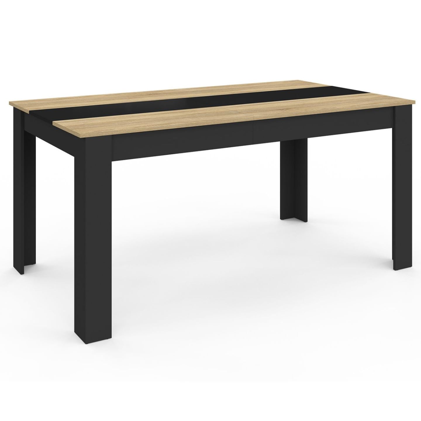 IDMarket - Table à Manger Rectangle Georgia 8 Personnes Noire et Imitation hêtre 160 x 90 cm