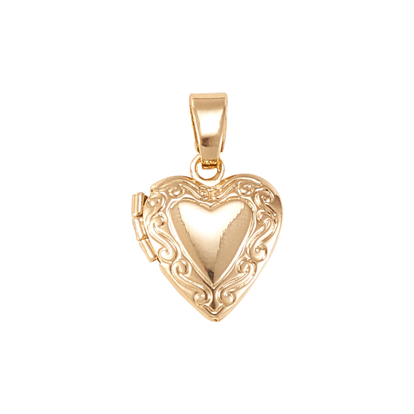 LiQunSweet10 Pcs Vintage Golden Heart Shape Engraved Locket Pendant Openable Collection Photo Frame Charms for Necklaces - 15x13mm