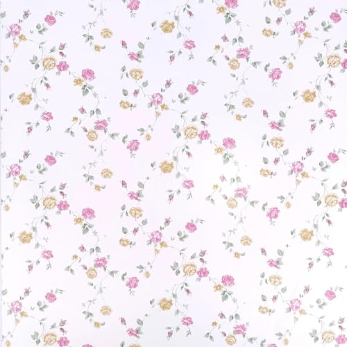 Image of White & Pink Floral Self Adhesive Wallpaper with Small Pink Flowers, Waterproof PVC Vinyl Peel and Stick, Bedroom, Living Room and Furniture (45x300 cm - Pack of 1)