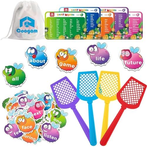 Coogam Sight Words Swat Game with 400 Fry Site Words and 4 Fly Swatters Set, Dolch Word List Phonics, Literacy Learning Reading Flash Cards Toy Games for Kindergarten,Home School Kids 3 4 5 Year Old