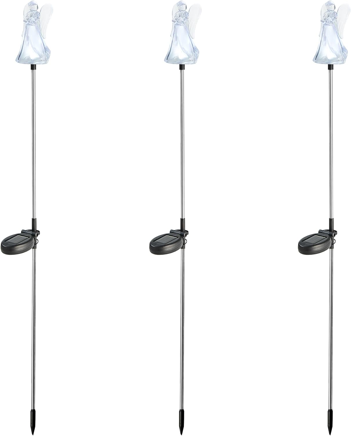 Glitzhome Solar Lights Outdoor 3 Pack Solar Angel Stake Lights with Stainless Steel Pole for Garden Deck Patio Landscape Decorating