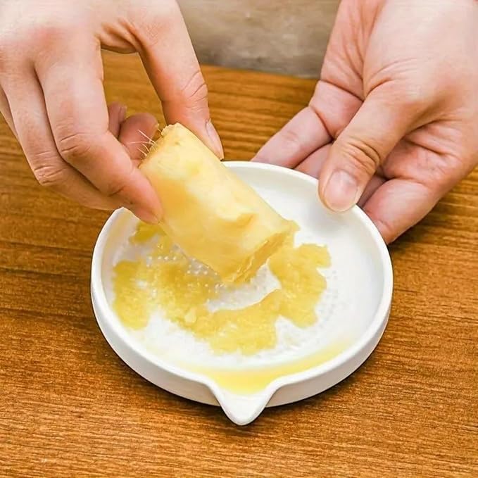 Image of Ceramic Garlic Grater Plate with Cleaning Brush, Manual Fruit Vegetable Garlic Ginger Grinding Dish for Puree Preparation,