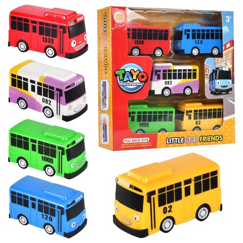 Aurihxus 5 Piezas Mini Bus Coche de Juguete, Mini Bus Toys, Juguete De Modelo De Autobús para Tirar hacia Atrás para Niños y Niñas