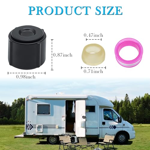 Image of 2 Pcs Black Plastic Low Point Drain Seals /Caps with Sealing Ring & Teflon Tape Compatible - 1 /2 inch Hot and Cold Water Pipes,Suitable for RVs, Campers, Travel Trailers
