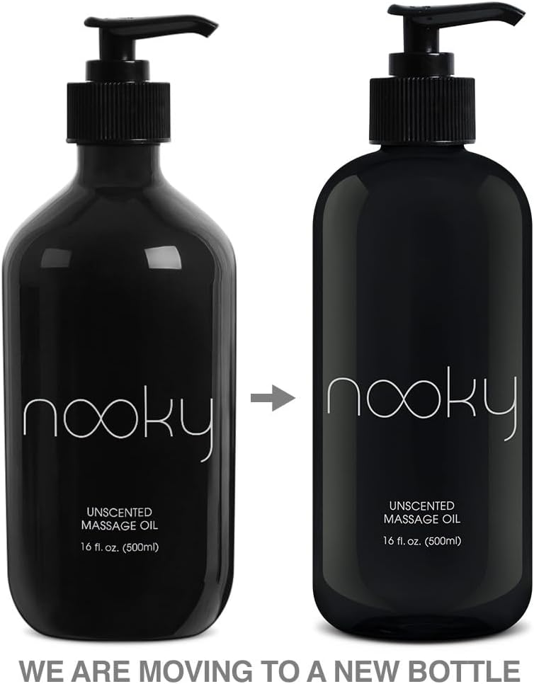 Nooky Unscented Massage & Body Oil with Fractionated Coconut Oil 16oz | Hydrating Non-Greasy Body Oil with Fractionated Coconut Oil for Smooth Skin, Relaxation & Couples Massage Therapy Date Night