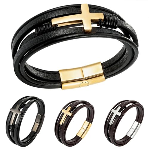 Bracelet en cuir tressé pour homme - Le cadeau idéal et accessoire double croix - 5