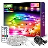 Lepro MagicColor LED Strip Light 15M, Rainbow Chasing Effects, Remote Control, 30 LEDs/M, Multiple Colours at Once, Music Sync LED Lights for Bedroom, Gaming, Party and Room Decor (2 Rolls of 7.5M)