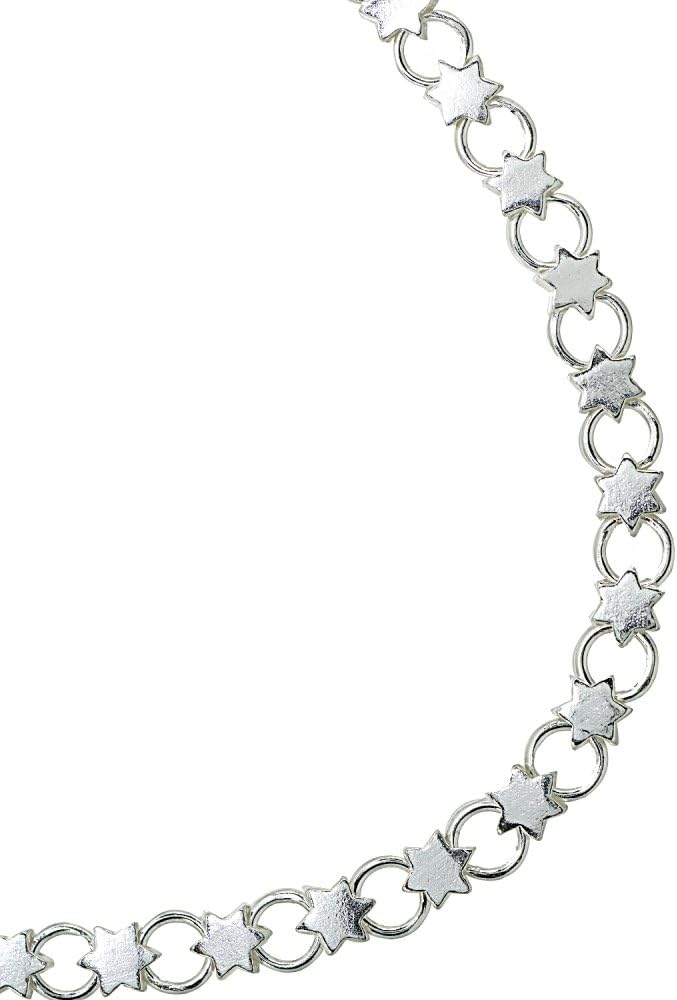 Sterling Silver High Polished Star and Circle Link Chain Bracelet, 7.25 Inches