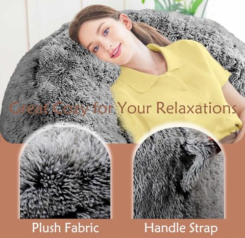 Image of Plush Faux Fur Bean Bag Chairs, Memory Foam Filled Sofa Chair Shape Bean Bag for Adults /Teens /Kids, Ultra-Soft Lazy Sofa for Living Room Bedroom College Dorm, Black