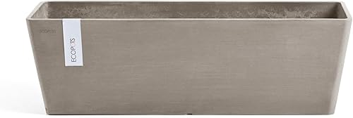 Ecopots Maceta rectangular moderna de plástico Brujas reciclado para interiores y exteriores, color gris topo, 21.5 pulgadas