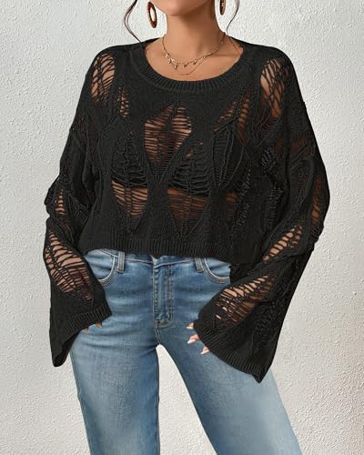 Image of Bsubseach Crochet Cropped Tops for Women Spring Summer Knit Hollow Out Bathing Suit Beach Cover Up Tops 2025