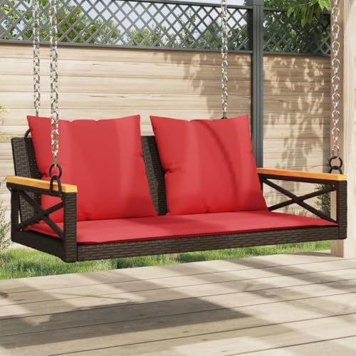 Banc suspendu marron en rotin synthétique avec coussin de jardin - 2