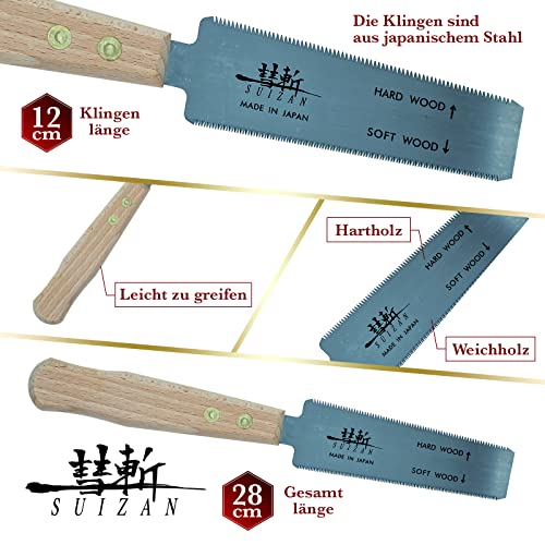 SUIZAN Dübelsäge 120mm - Professionelle Japansäge Zugsäge Ryoba Zweischneidige Säge Handsäge Holz Saw Holzbearbeitungswerkzeuge